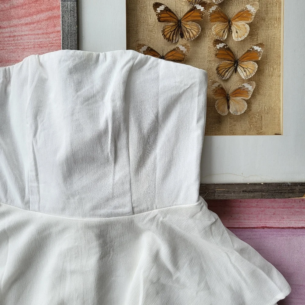 Princess Polly White The Rolla Strapless Layered Ruffle Playsuit Romper 4US - Picture 2 of 5